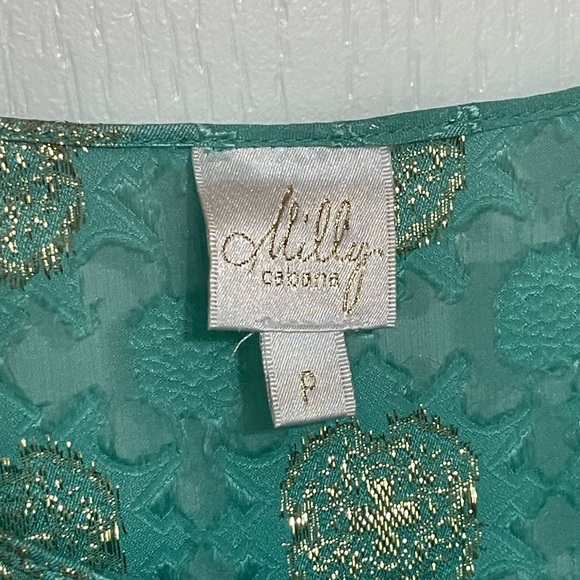 MILLY CABANA Scroll Burnout Cover-Up Mini Dress {$325} Turquoise Green Gold Sm - Picture 4 of 9